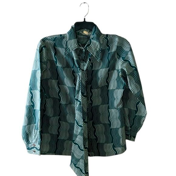 Vintage Jubilee New York Geometric Print Blouse S Pointed Collar Retro Button Up - Picture 3 of 7
